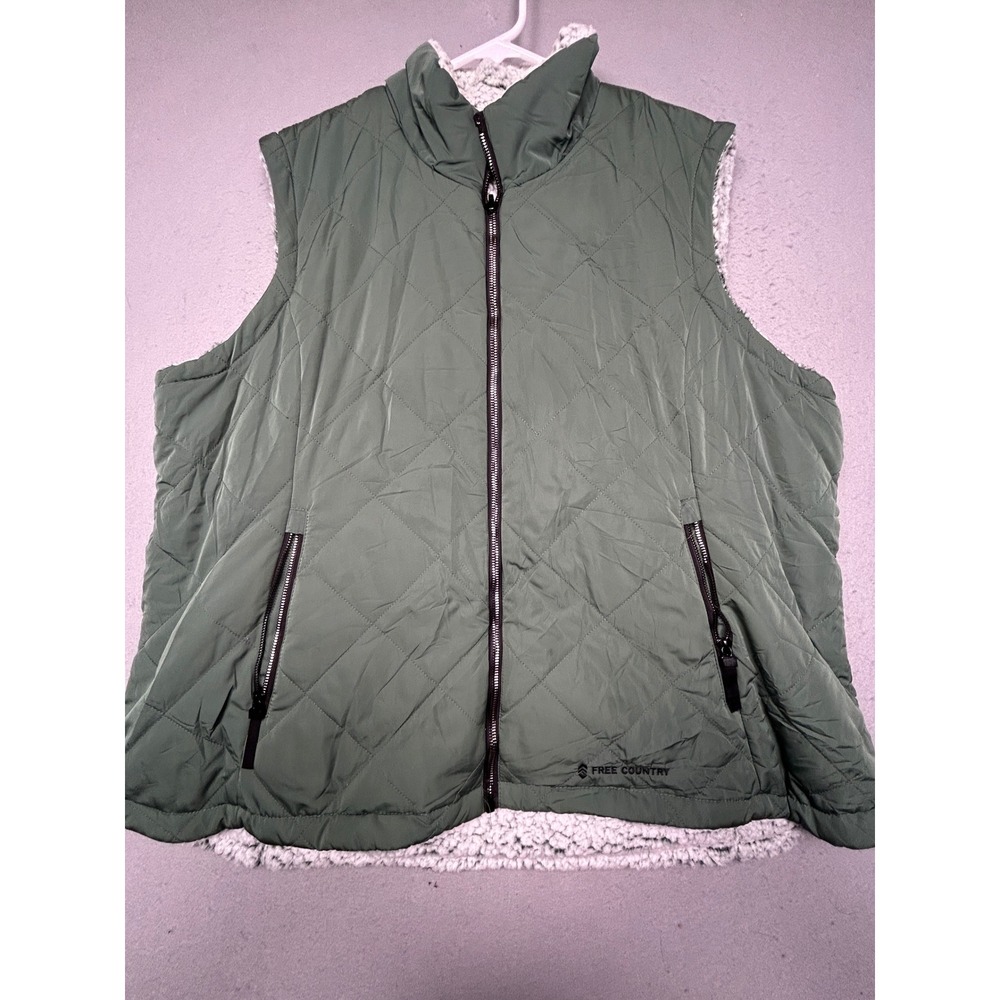Free Country Vest Quilted Polyester Olive Green XXL Womens